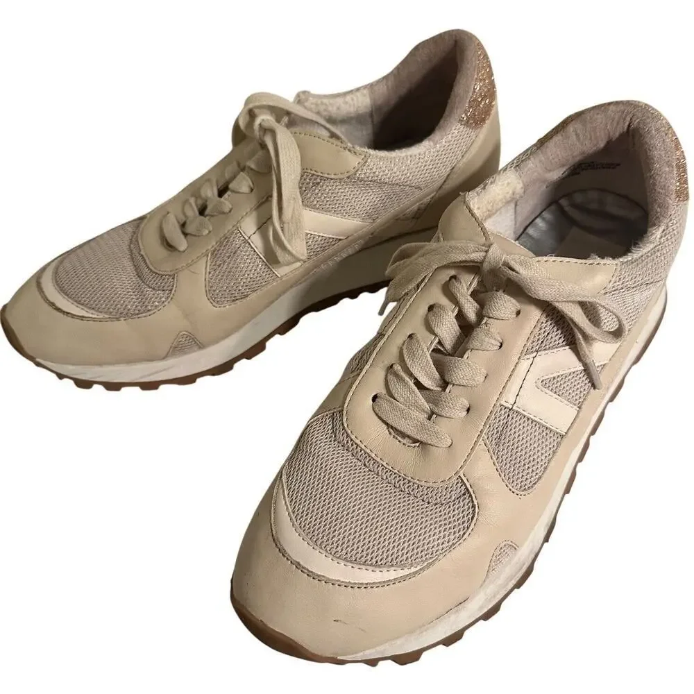 Dolce‎ Vita Markus Ivory Leather Mesh Sneakers Gold Womens 9.5